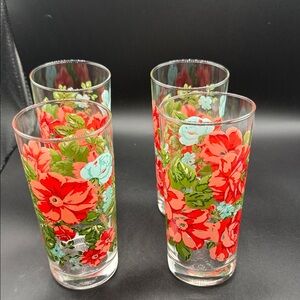 The Pioneer Woman Set of 4 Floral Glasses - Red & Teal Flower Pattern